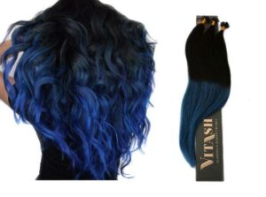 Keratin Bonding Extensions Haarverlängerung Haarverdichtung Balayage Ombre Schwarz - Blau