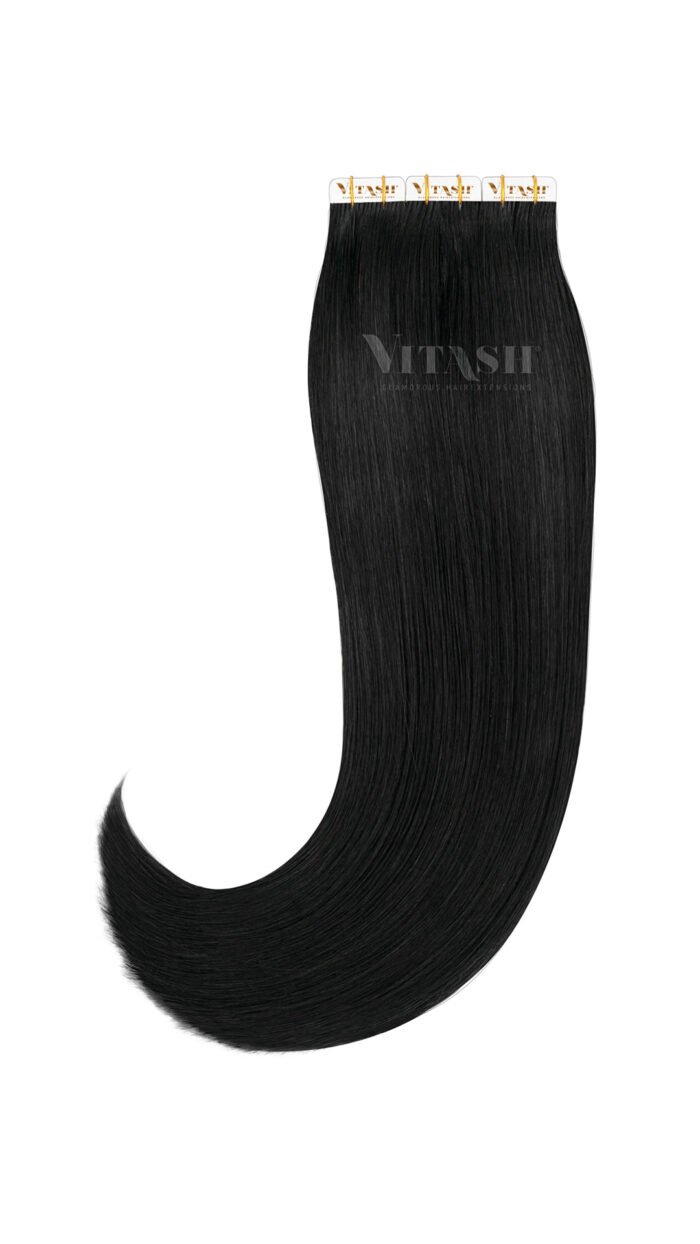 20 Remy Tape In Extensions Haarverlaengerung Farbe Schwarz 50cm