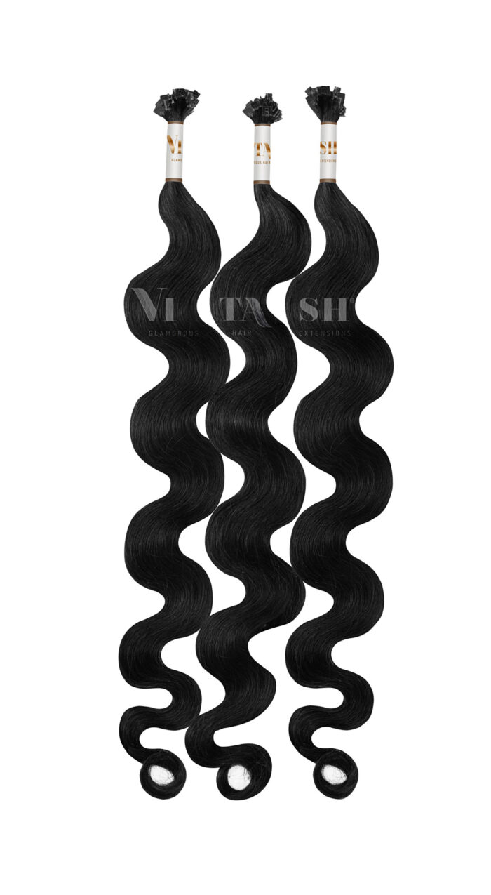 25 REMY Keratin Bonding Extensions Haarverlaengerung Leicht gewellt Farbe Schwarz | Vitash