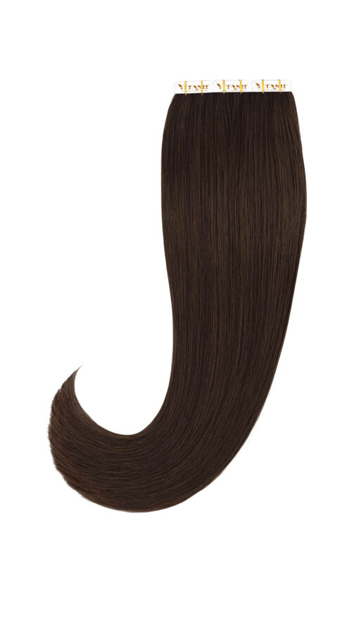 20 Remy Tape In Extensions Haarverlaengerung Farbe Dunkelbraun 50cm