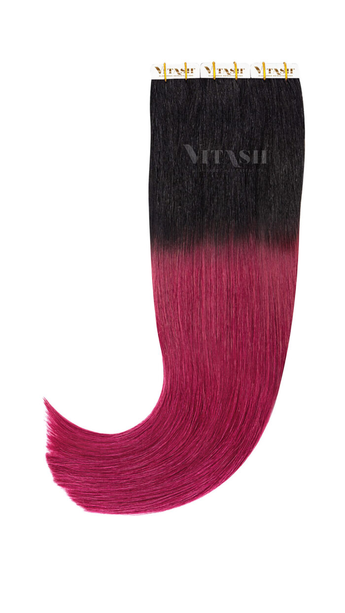 Vitash 20 Remy Tape In Extensions Haarverlaengerung Farbe Ombre Schwarz / Burgundy 50cm