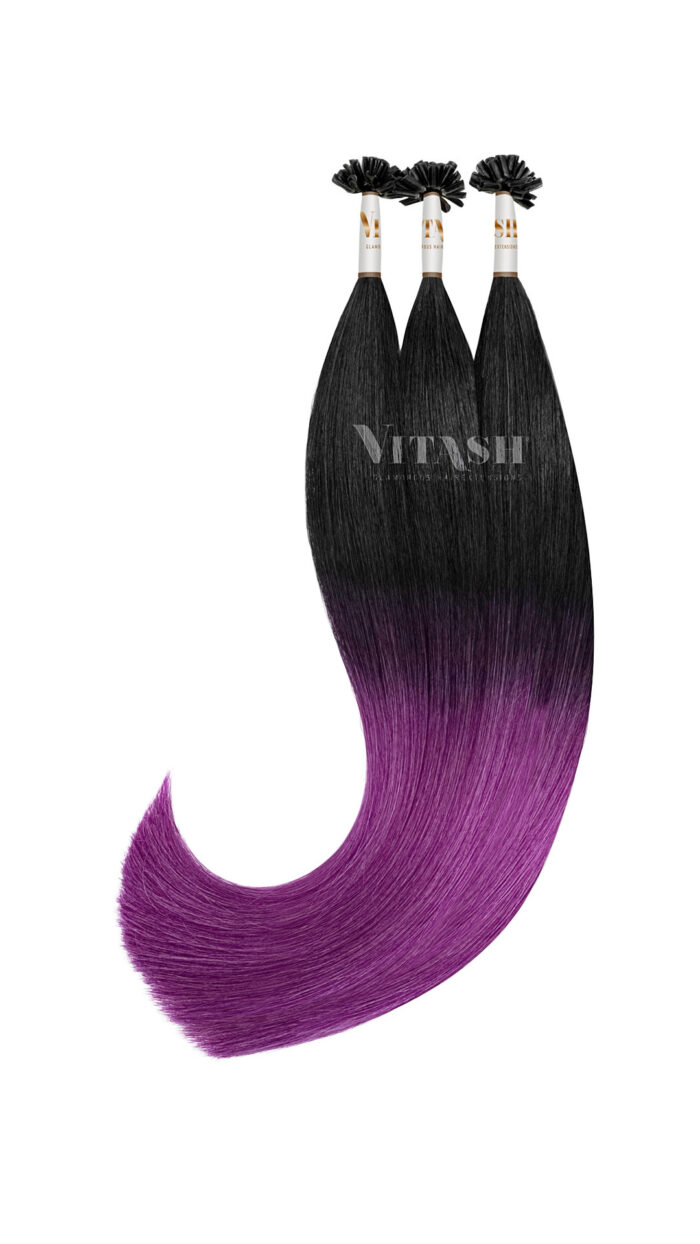 Vitash 25 Keratin Bonding strähnen | Haarverlaengerung | Extensions | Farbe # Ombre Schwarz Lila Purple | 55cm