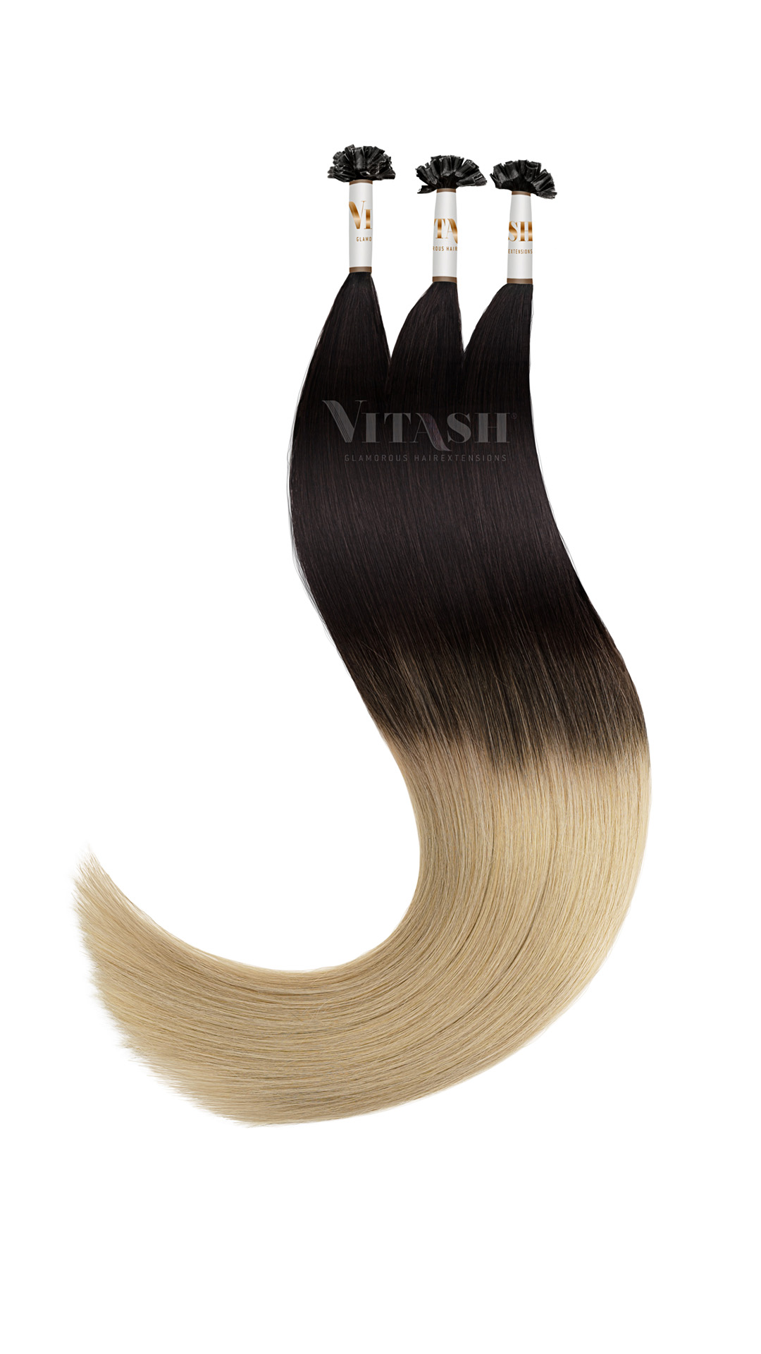 Vitash 25 Keratin Bonding strähnen | Haarverlaengerung | Extensions | Farbe #Ombre Schwarzbraun Hellblond | 55cm