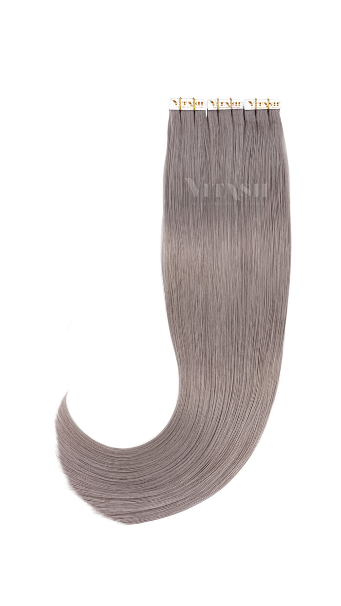 20 Remy Tape In Extensions Haarverlaengerung Tressen Farbe Silber Grau 50cm