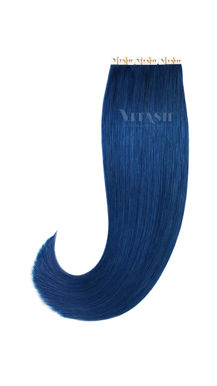 2 Remy Tape In Extensions Haarverlaengerung | Farbe Blau 50cm