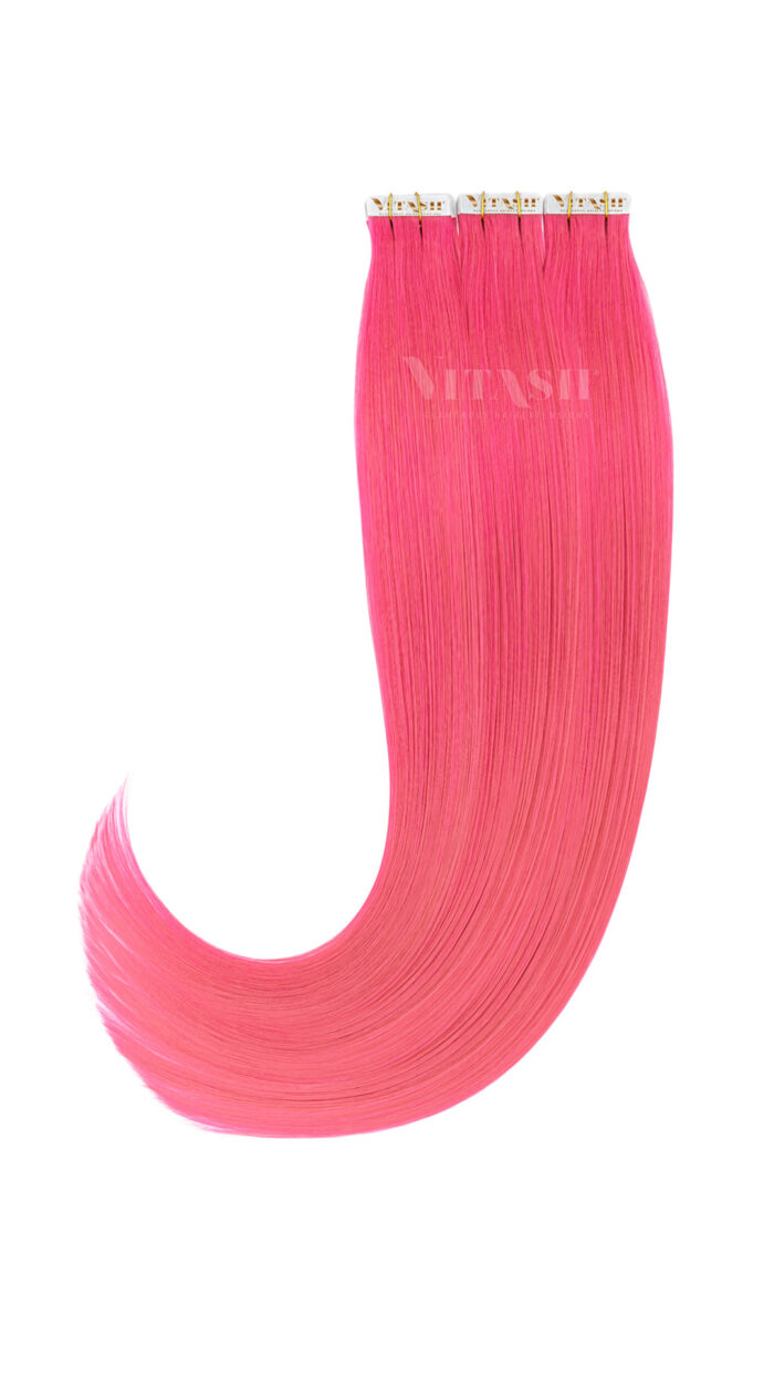 2 Remy Tape In Extensions Haarverlaengerung | Farbe Pink 50cm