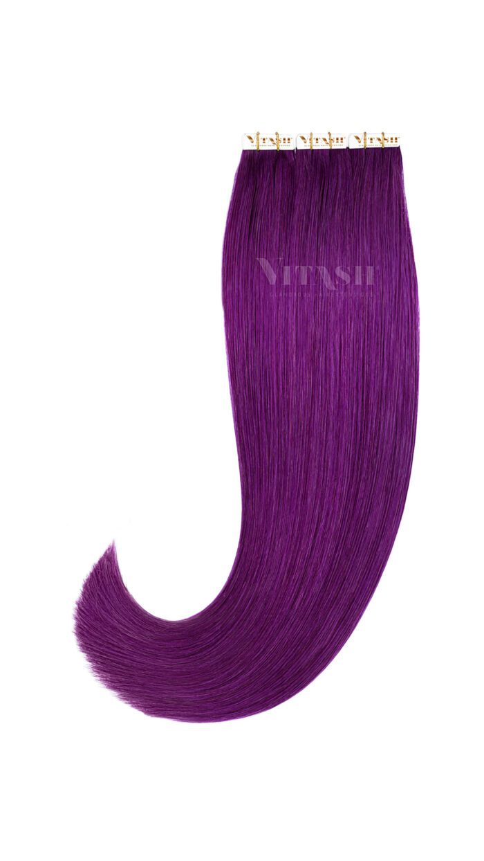2 Remy Tape In Extensions Haarverlaengerung | Farbe Lila Purple Violet 50cm