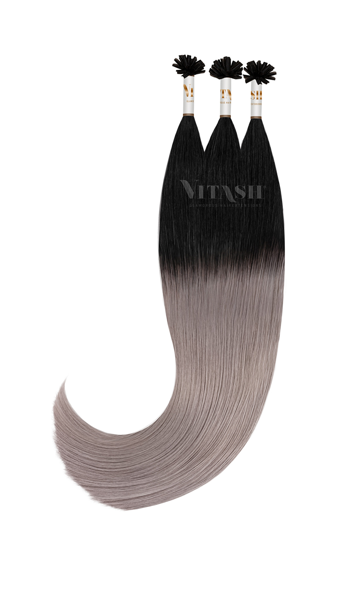 Vitash 25 Keratin Bonding straehnen | Haarverlaengerung | Extensions | Ombre Schwarz Silber Grau | 55cm