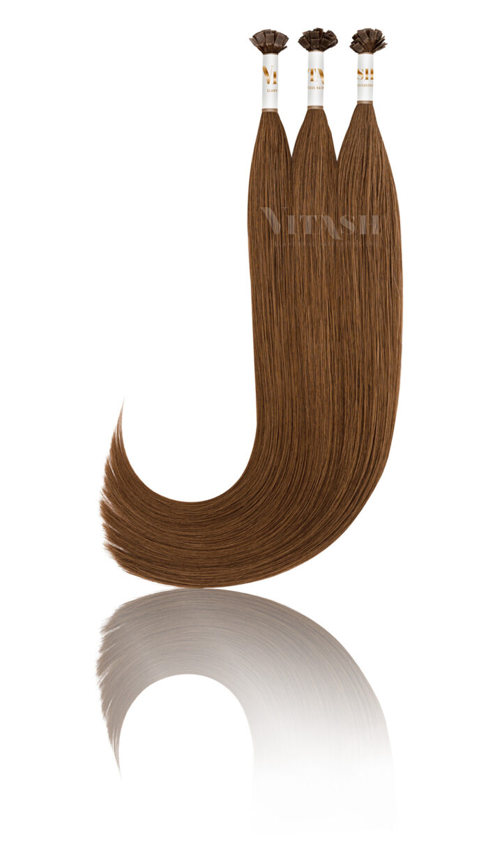 25 Russisches Echthaar | Bonding Haarverlaengerung | Extensions | Farbe #4 Schokobraun | 50cm